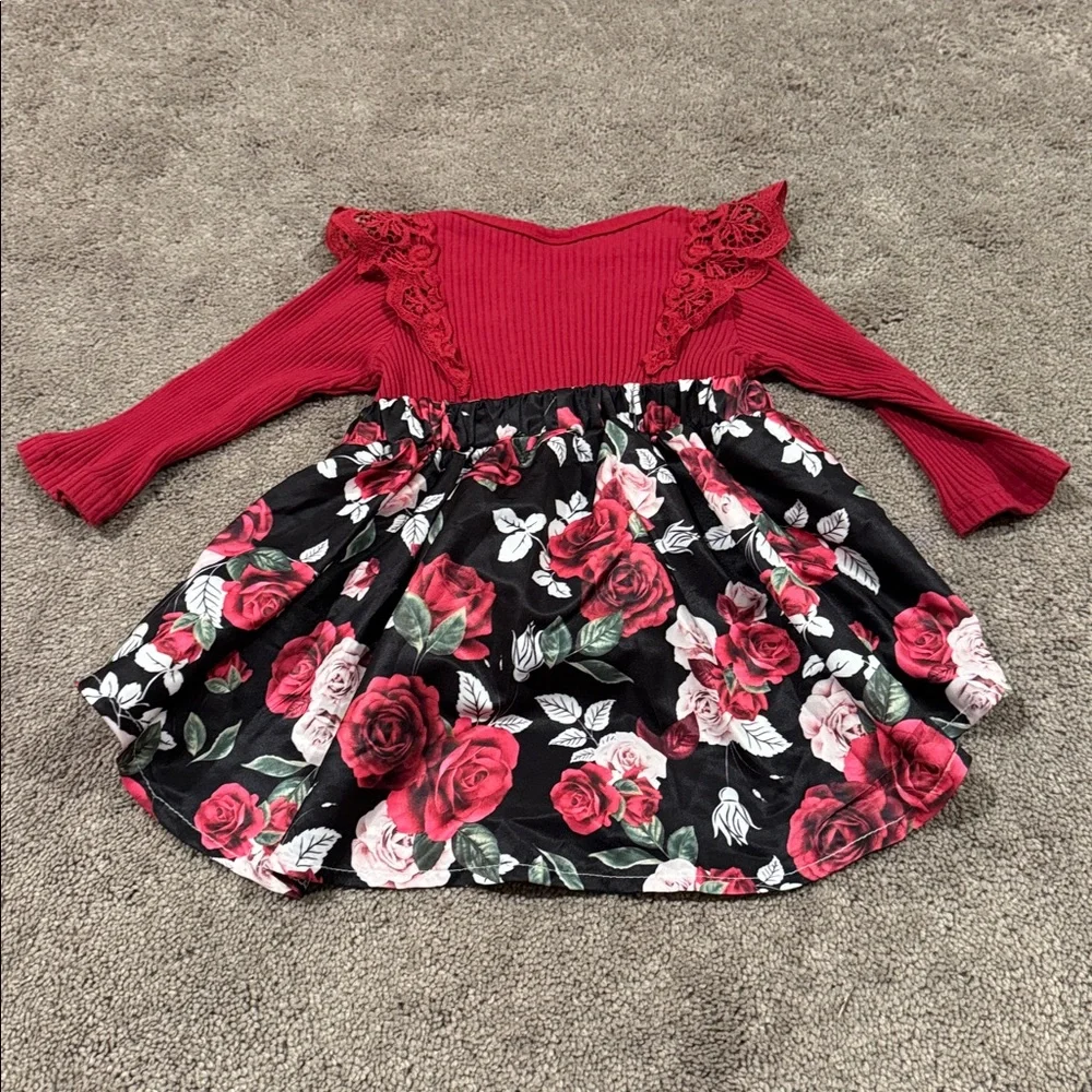 Red Floral Print Dress SIZE 3-6 Months